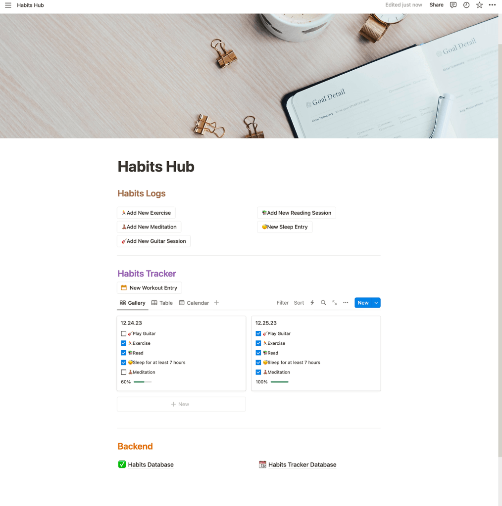 My "Habits Hub" on Notion