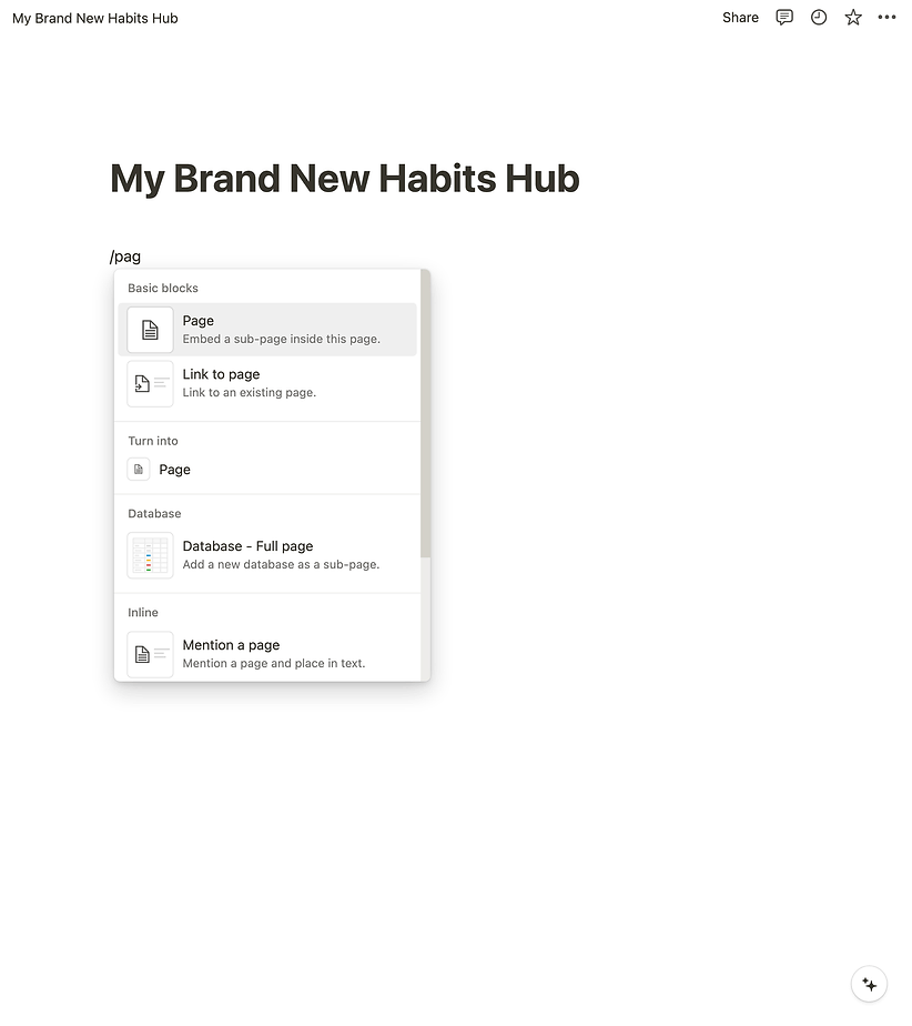 Add a new page in Notion