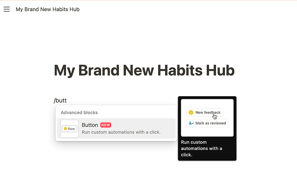 Creating an automation with a button in Notion