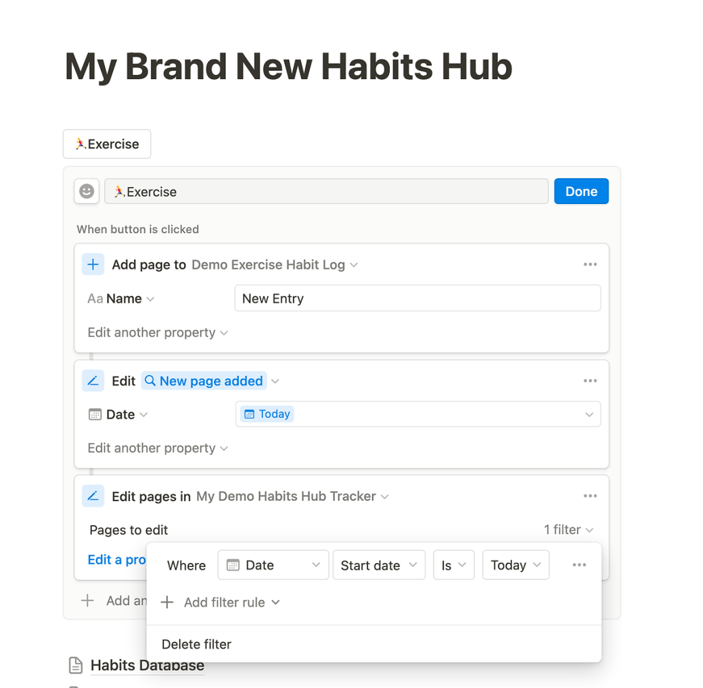 How to filter in a Notion automated button