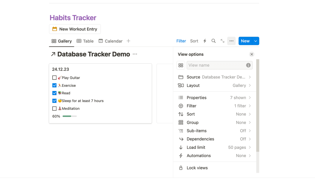 Adjusting a database view in Notion