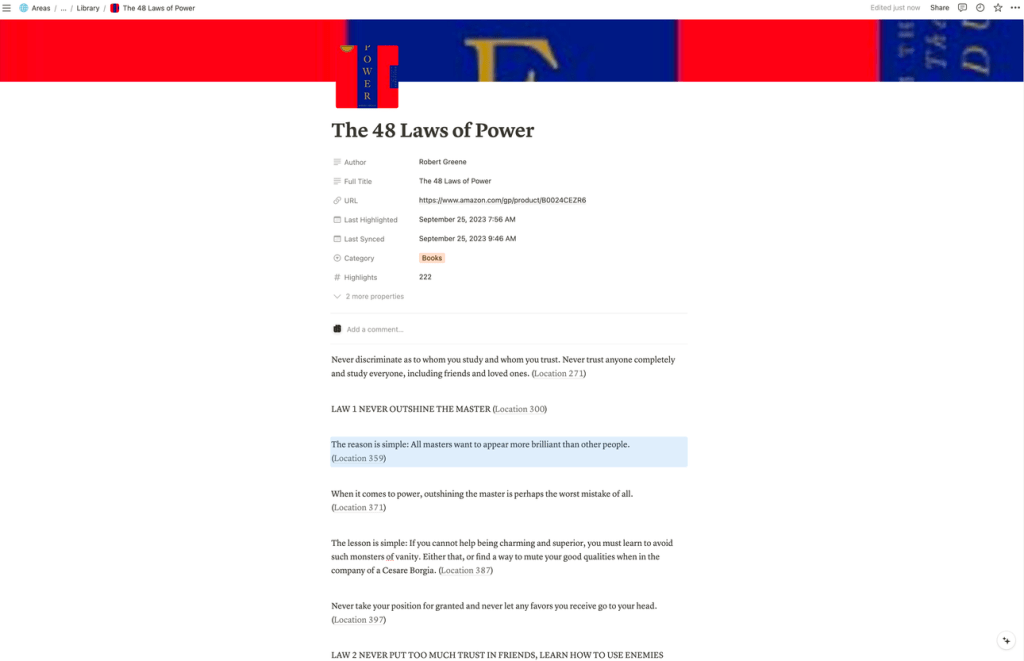 The same highlight as shown earlier, but this time on Notion’s side