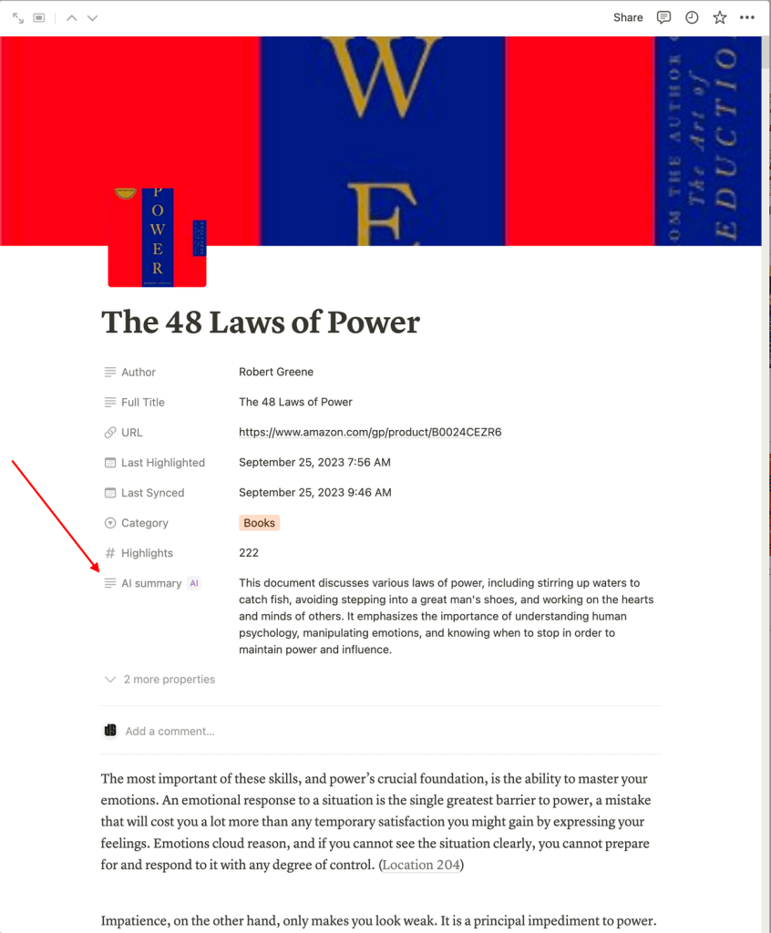 Notion AI property in action