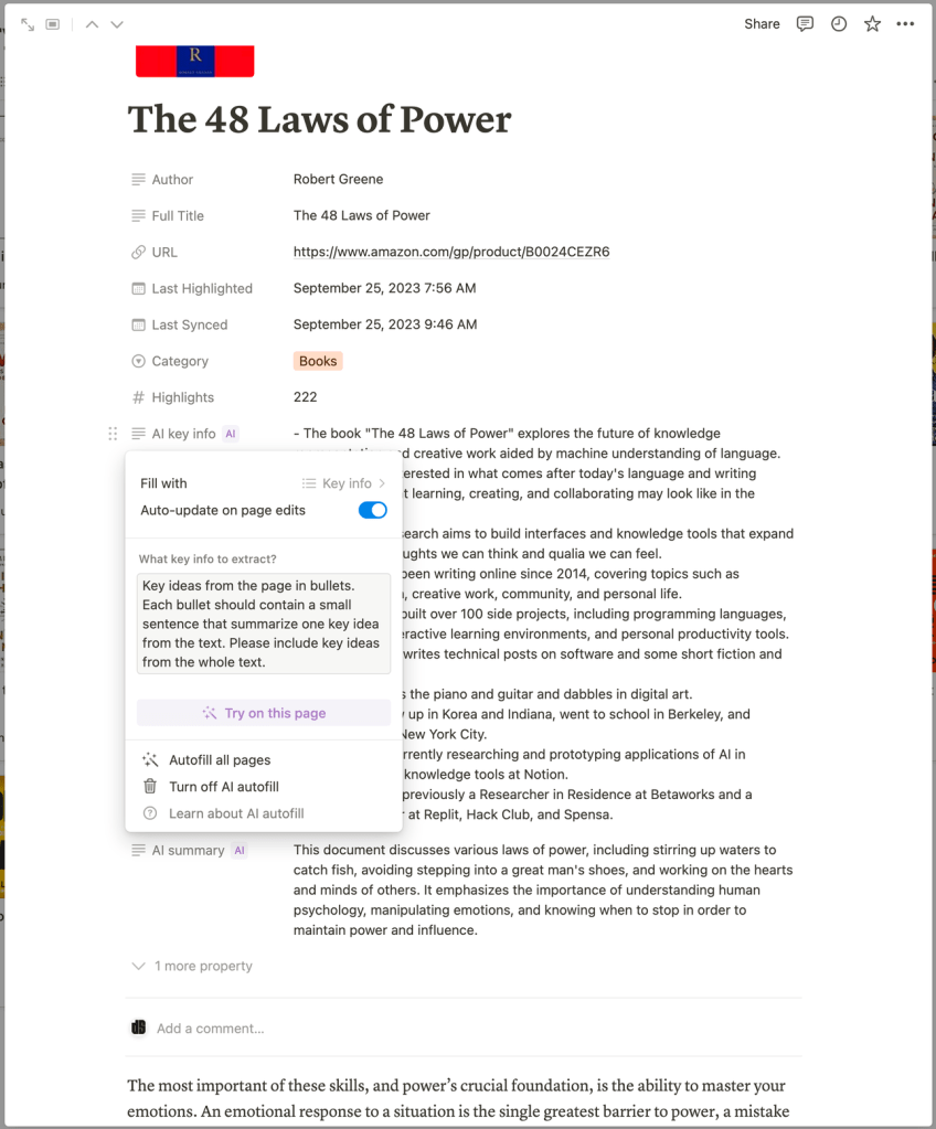 Entering prompt to Notion AI