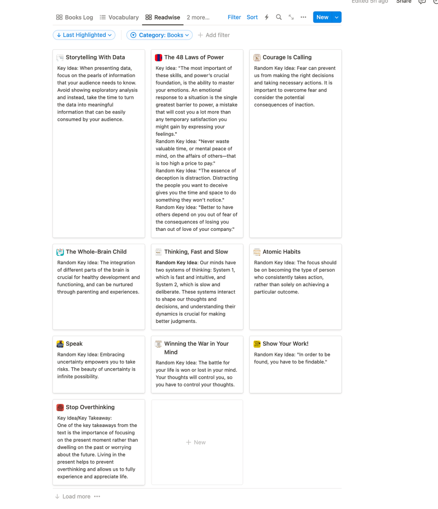 Notion database view