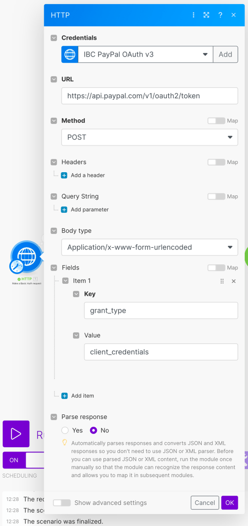 Configuring HTTP basic Auth request