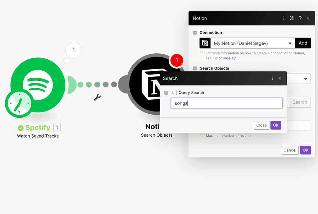 Connect Spotify and Notion with Make - search song in database