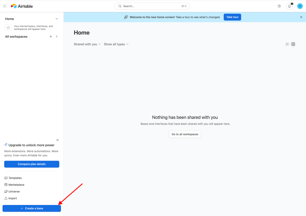 Creating an Airtable base