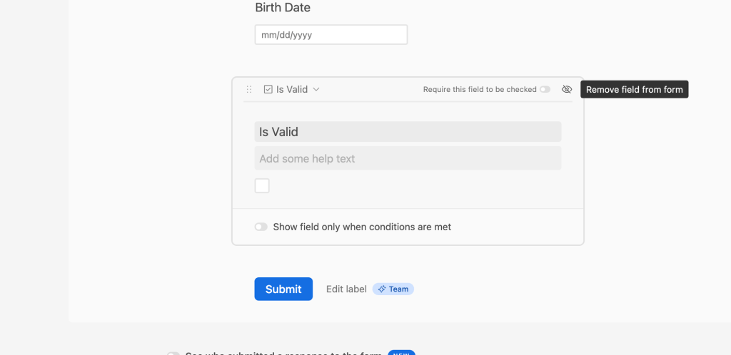 Hide fields from an Airtable form
