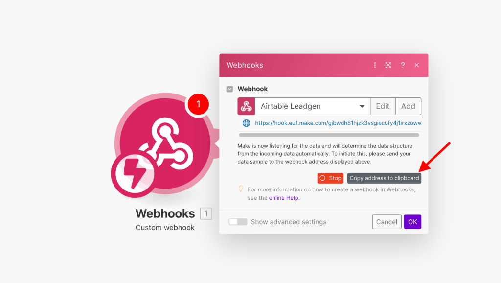 Creating a webhook trigger in Make