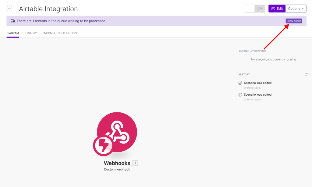 View Make webhook queue