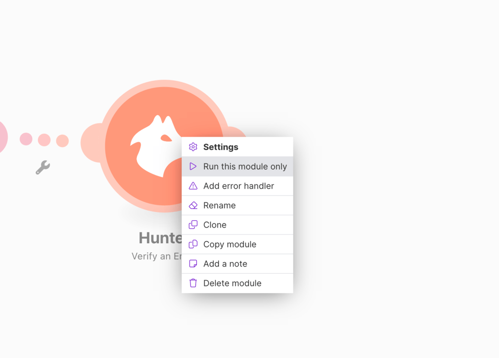 Running an email validator module via Make using Hunter.io module