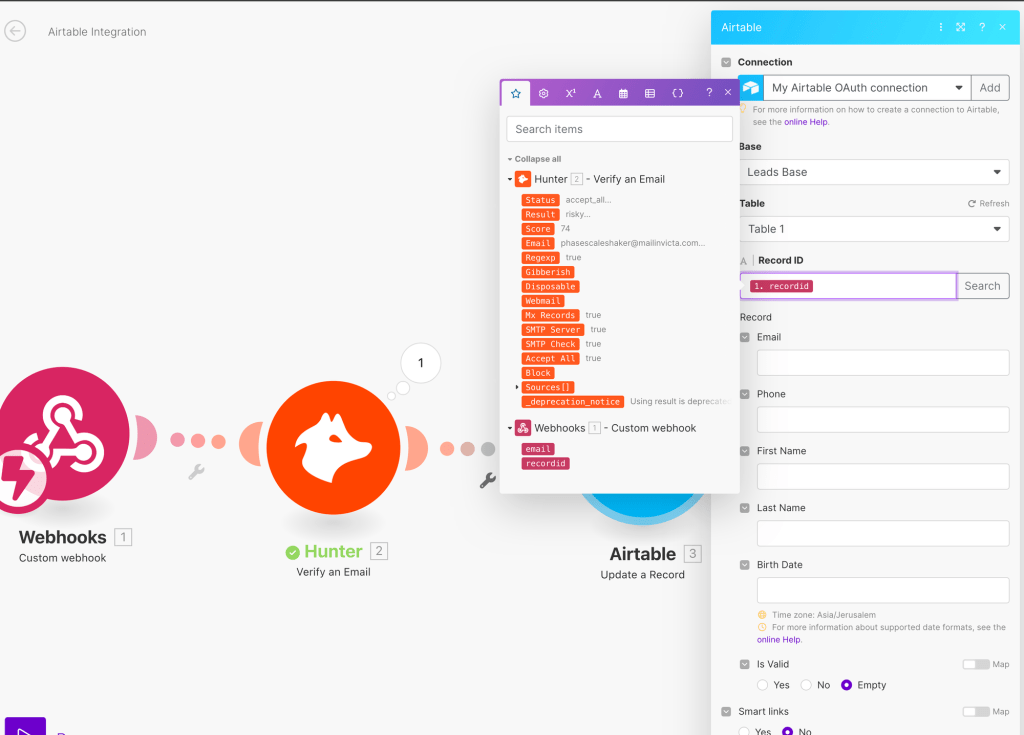 Adding the record ID to Airtable module in Make, using a dynamic variable