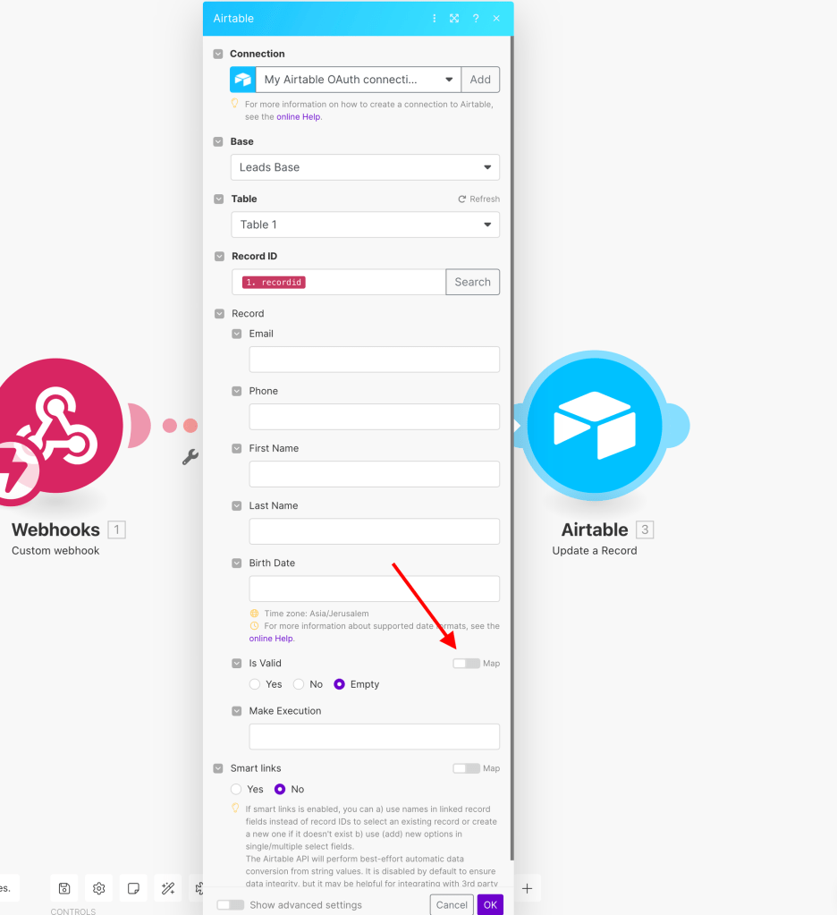 Mapping a checkbox field in Airtable using Make module