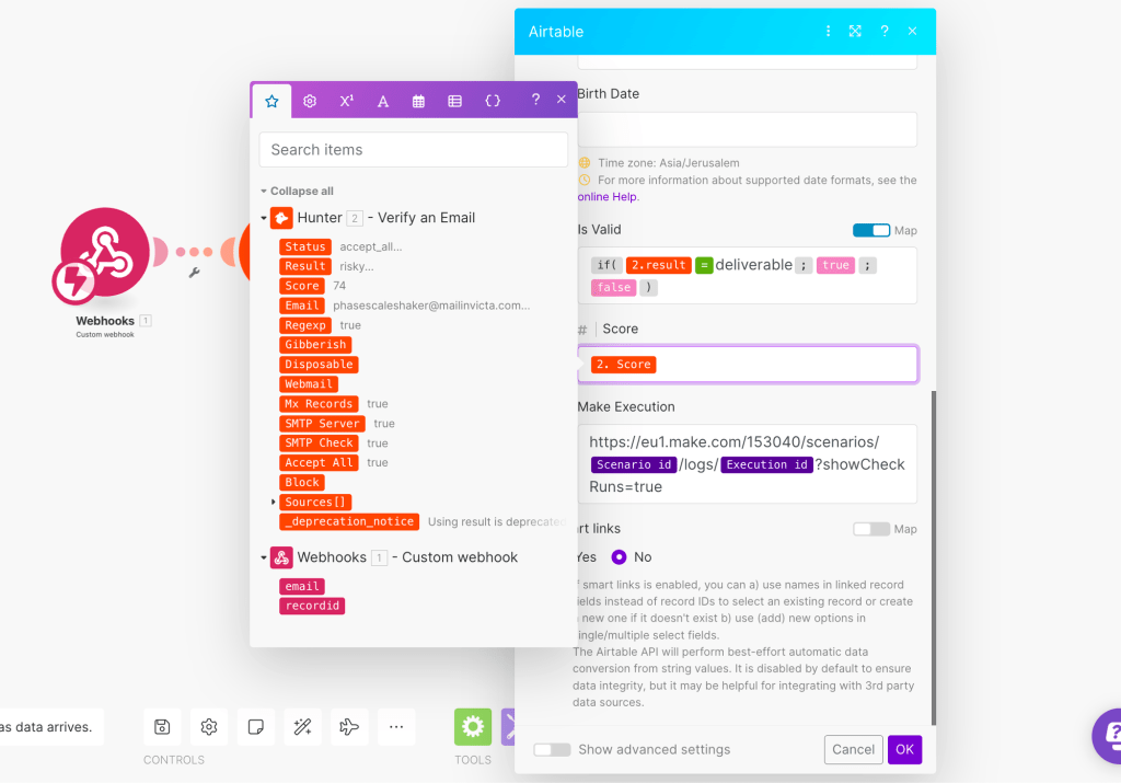Building a URL for Make execution in an Airtable module