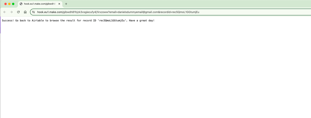 See the updated webhook response from Make as defined in the post