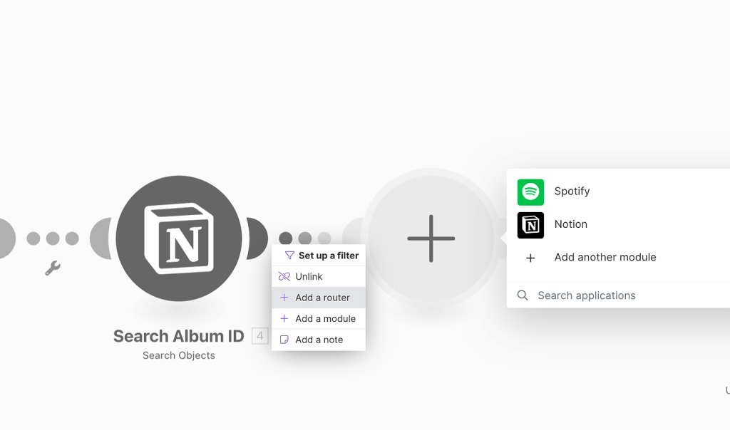 Connect Spotify and Notion with Make - add a router