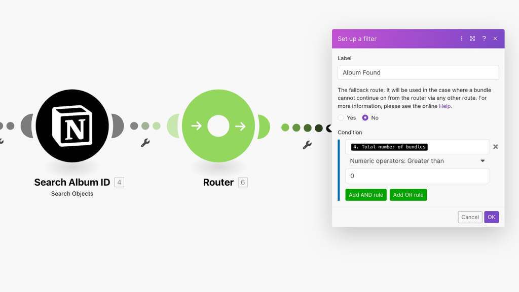 Connect Spotify and Notion with Make - add a router