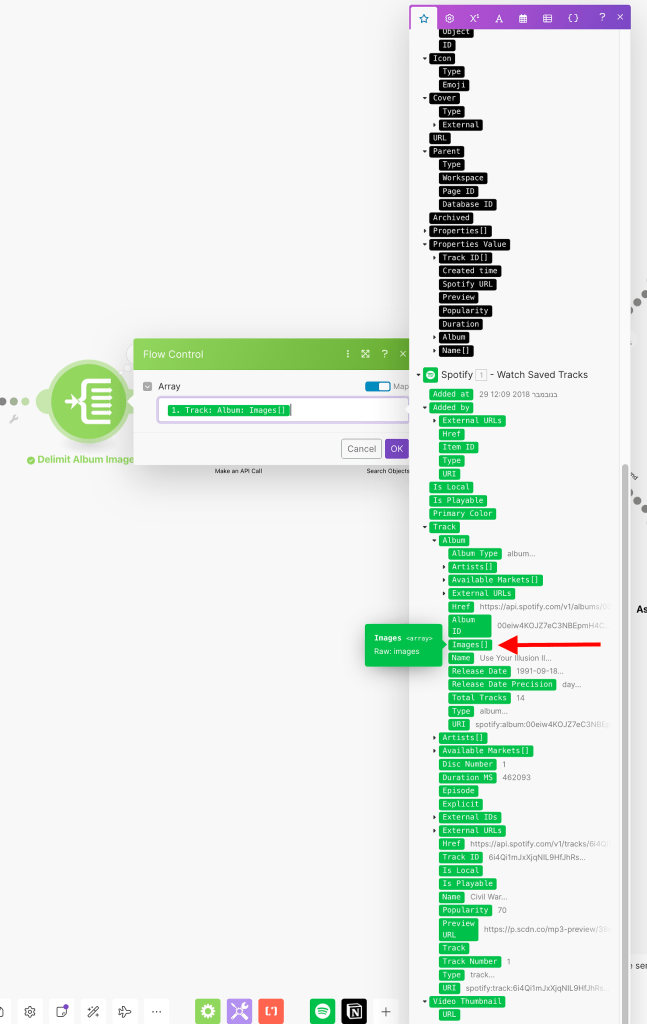 Connect Spotify and Notion with Make - get album's image with interior