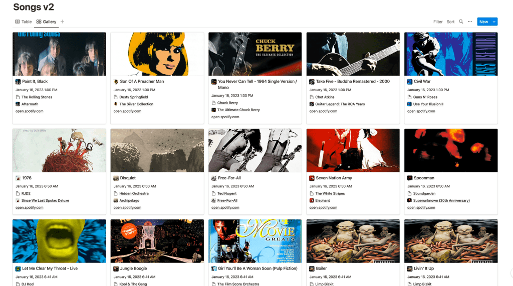 My songs database in Notion
