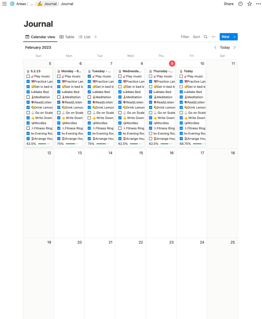 My Calendar Database of Daily Habits