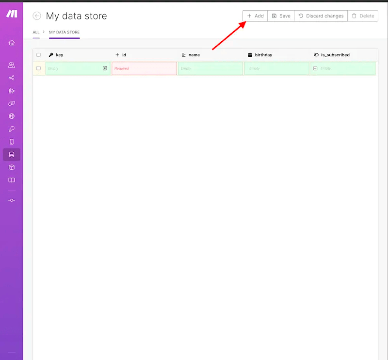 Adding data manually to a data store in Make