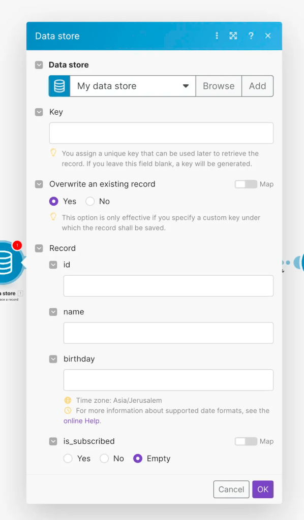 Make data store module - Add/replace record