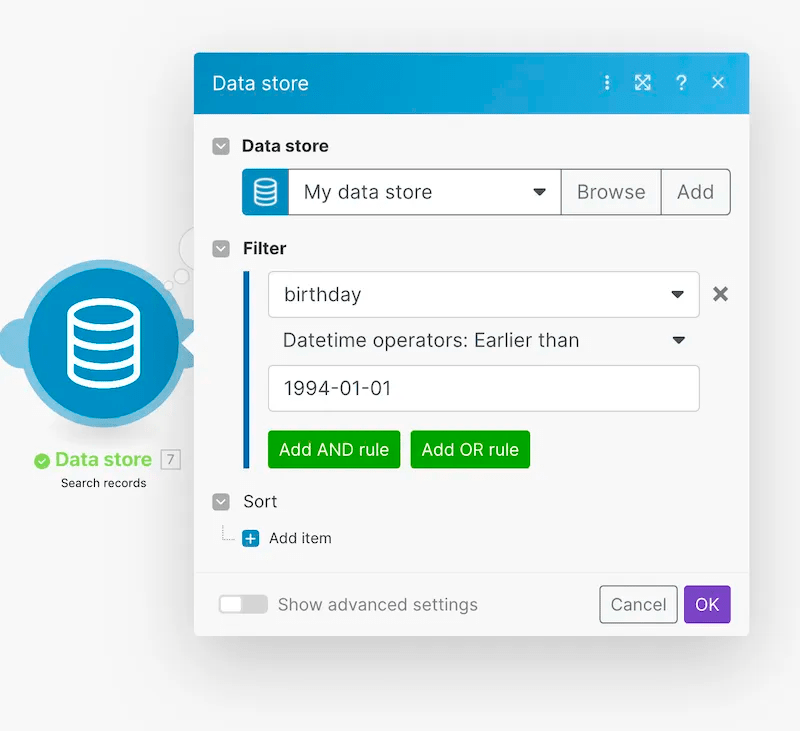 Make data store module - Search records