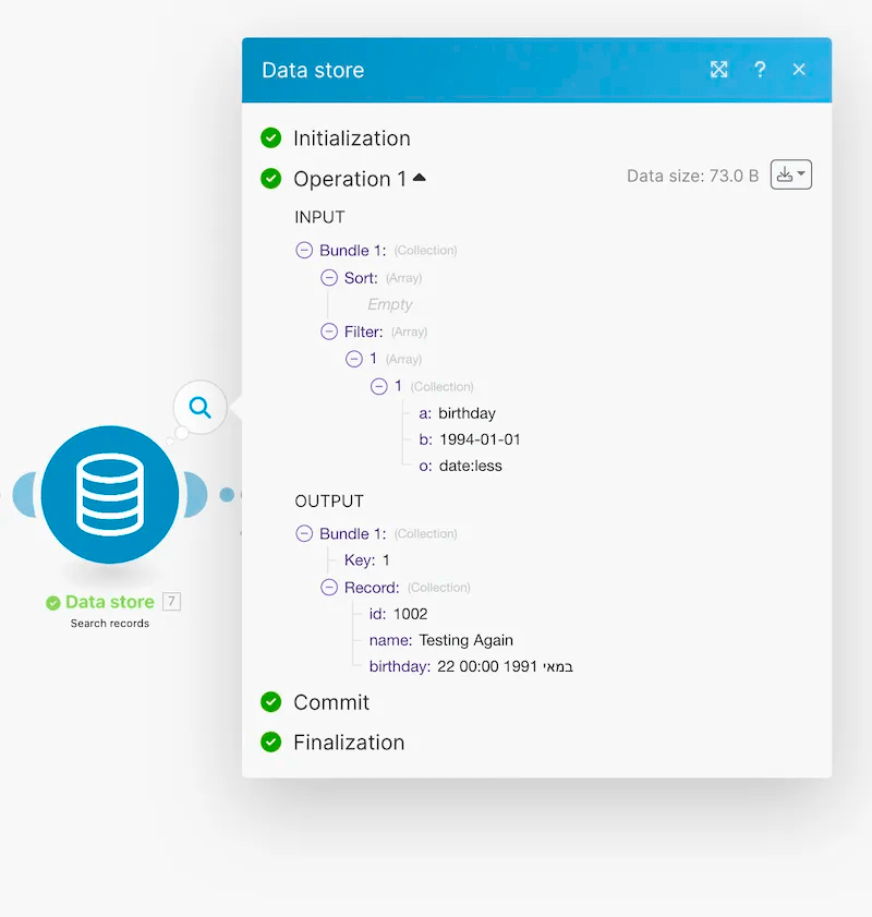 Make data store module - Search records output