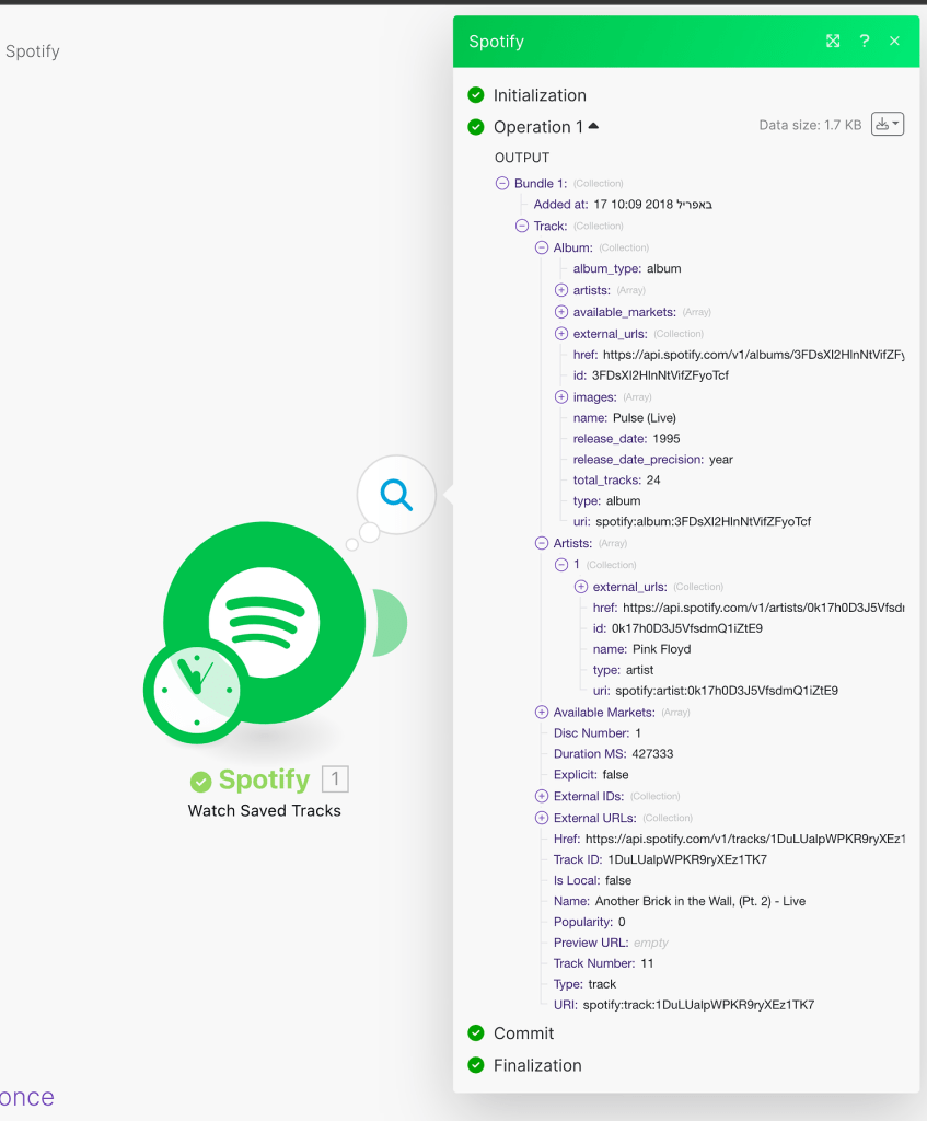 Make Spotify connector with data received with saved track trigger