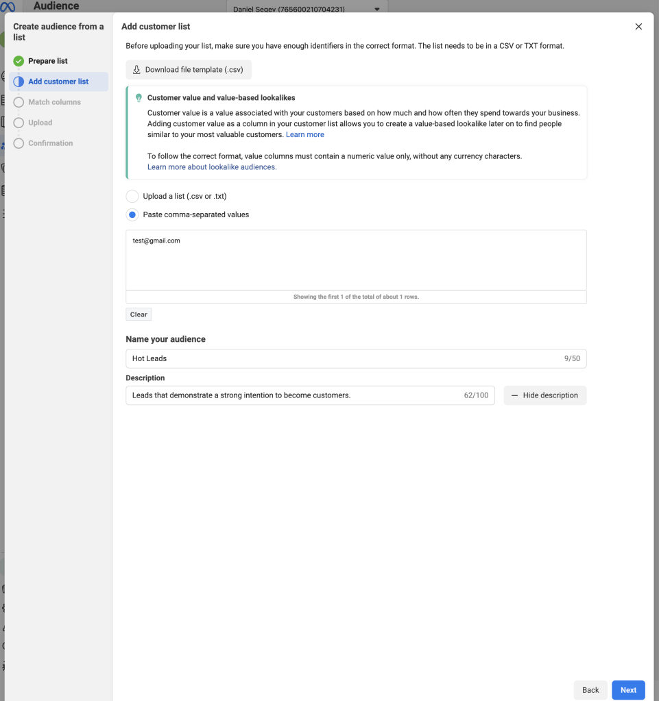 Create an audience list in Meta Business Suite